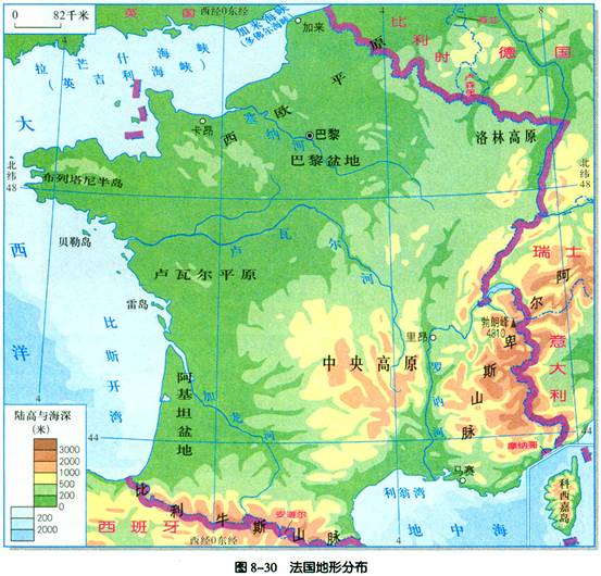法国地形图 法国山脉分布图_法国地形图高清版大图